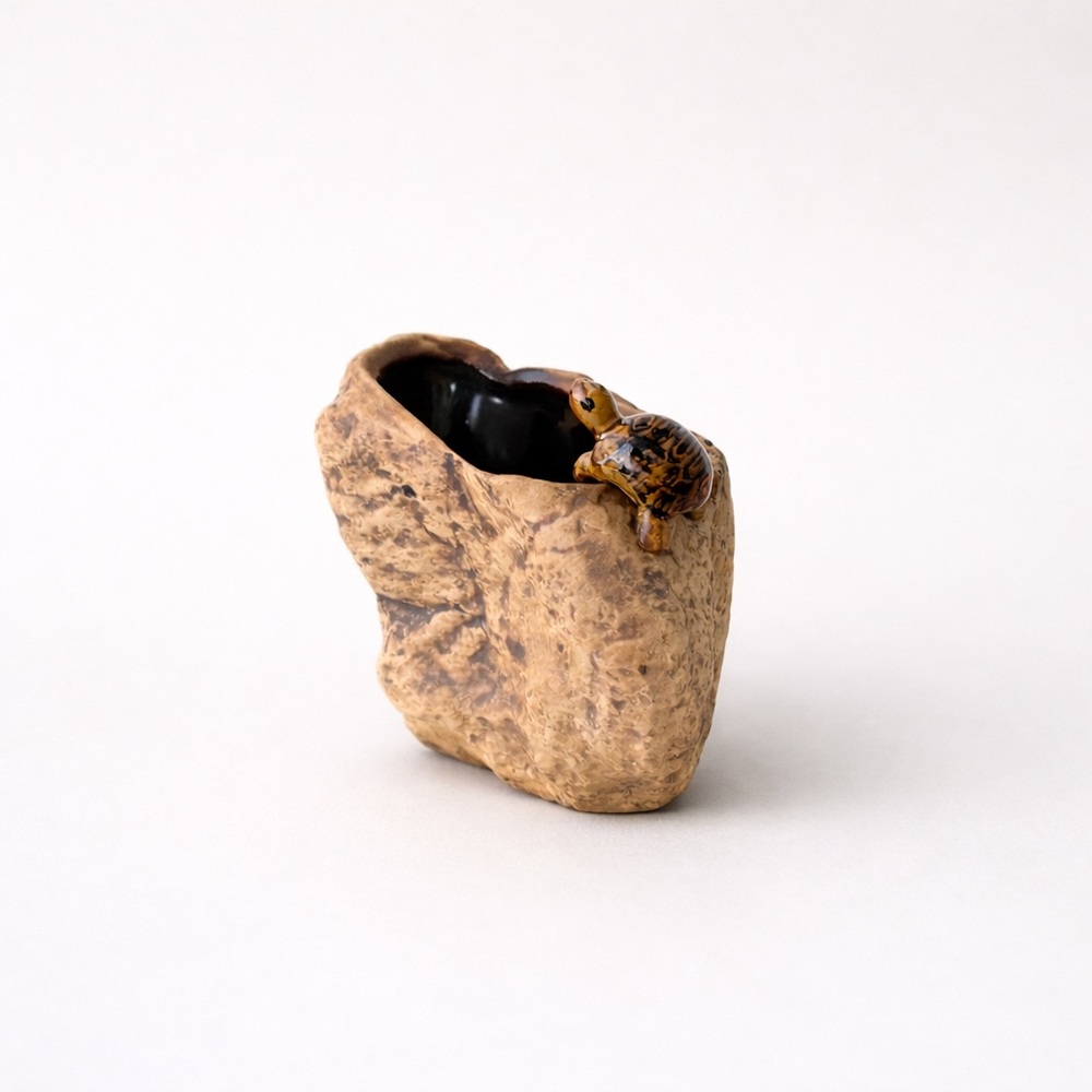 Handmade Brown Ceramic Turtle Vase | Rustic Pottery Planter | Artisan Home Decor
